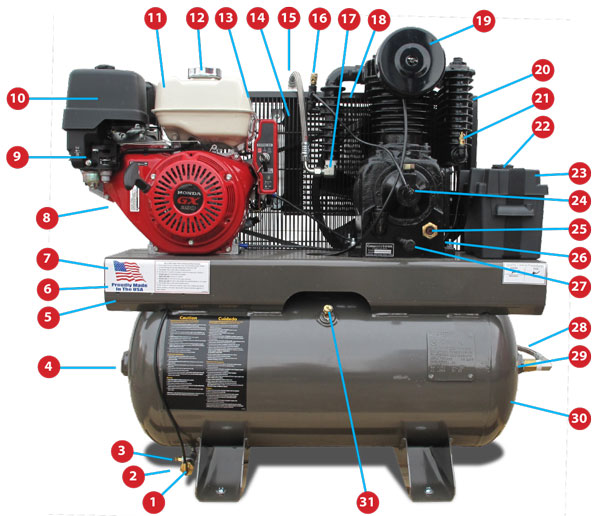 10-14 HP Gas/Diesel Elite Series 30 Gallon Parts