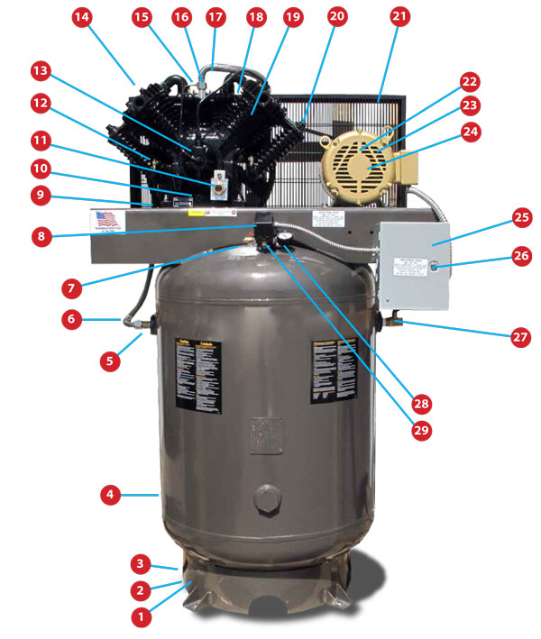 7.5 HP CA2 Elite 120 Gallon Vertical Parts